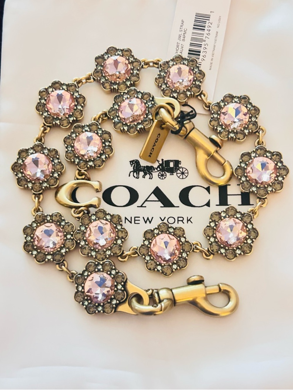Coach Pink Tea Rose Crystal Swag Bag Charm/ Strap